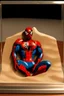 Placeholder: Spiderman's close up footprint lodged within sand in a neat, square display glass box, "spiderman" engraved on small metal plate outside of the box, realistic and highly detailed, 8k