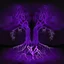 Placeholder: two trees with roots connected purple dark neon