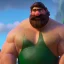 Placeholder: muscular shirtless man with big beard and big mustache and green eyes