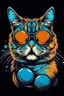 Placeholder: CAT AND FISH wearing sunglasses, Style: NEW, Mood: Groovy, T-shirt design graphic, vector, contour, WITH background.