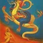 Placeholder: Vishnu riding a dragon in Ravi Varma painting style