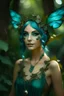 Placeholder: Forest fairy with iridesand teal wings and a cute short leaf dress and pointed ears and multiple vine earings and ear cuffs