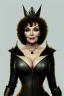 Placeholder: Joan Collins as evil queen in black leather, leather, busty, cleavage, angry, stern look. character design by cory loftis, fenghua zhong, ryohei hase, ismail inceoglu and ruan jia. unreal engine 5, artistic lighting, highly detailed, photorealistic, fantasy