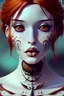 Placeholder: punk woman Salvador Dali Artgerm Tim Burton, beautiful woman with auburn hair with a handsome man with beard and mustache tradional valentines day card, award-winning cgi, blender, rendered in maya