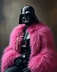 Placeholder: Renaissance painting of darth vader in pink fur as a fashion model, vogue, --ar 3:4