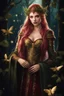 Placeholder: Burgundy hair, dark hair,dark red , rapunzel hair,very long hair,dark fairy princess,elven crown,night,dragonflies,beautiful,ong ashes,golden armor ,sparkle,night blooming,ivy,dark green,lilly of valley,golden elven crown,elven warrior,dark gold armor