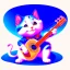 Placeholder: sticker design on white background, Pixar kitten playing guitar, flat illustration style , ultra detailed