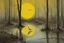Placeholder: prompt: a surreal painting of a thin man standing in a swamp, large weird bird in swamp, trees, birds flying, yellow moon, Arthur Boyd style, --ar 16:9 Arthur Boyd was a leading Australian painter whose work ranges from impressionist renderings of Australian landscape to starkly expressionist figuration.