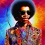 Placeholder: a realistic picture of Jimi Hendrix at a turntable with headphones on being a DJ, vivid color, with sunglasses, psychedelic trippy art, with UFOs in the background