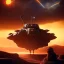 Placeholder: volumetric dramatic desert Battle scene with futuristic hovering military armored Hovercraft painted by chris foss, floating, 4k, 8k, Minutiae, highly detailed, gun Turret, antennae, pennant, hovering, stripes, sunset, duststorm, nimbus clouds]