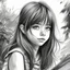 Placeholder: A black and white drawing, a girl beautifou draw