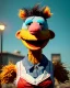 Placeholder: hybrid character, waitress sexy woman with monster muppet mask that covers her entire head, short shirt, tray, beer, old school tattoo, retro style, Sesame Street style, hot, smooth, unreal engine 5, god lights, ray tracing, RTX, lumen lighting, ultra detail, volumetric lighting, 3d.