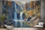 Placeholder: tufting tapestry waterfall Plitvice ravine, Night, rocks, mountains, river, vegetations, dry weeds, sand, konstantin korovin impressionism paintings