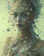 Placeholder: head and shoulders portrait of a woman with bubbles/orbs on her head, face paint, jester hat, Takato Yamamoto artist, Akiya Kageichi artist, Jedediah Berry inspired, 8k resolution concept art portrait, dynamic lighting, hyperdetailed, intricately detailed, maximalist, beautiful, peaceful