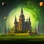 Placeholder: Realm of witches, septagram, strange trees, rainbows, wiccan castle on horizon, water made of glass, sun moon and planets with stars in the sky