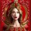 Placeholder: portrait lady red warrior Christmas tree, arcane style