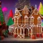 Placeholder: close-up of Victorian house made of gingerbread and vibrant candy, cotton candy trees and gumdrop walkway, 8k resolution, centered, high-quality, ultrafine-detail, digital art, detailed matte, volumetric lighting, illustration, 3D octane render, brian froud, howard lyon, greg rutowski, George Grie