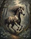 Placeholder: A centaur majestically galloping through the dense forest in the style of gustav dore, fantastical landscape, soft strokes , mythology portrait, classic painting