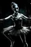 Placeholder: Striking 12k image of a gothic character doing ballet, selective colors, gothic undertone, she has no face, material textured blank face,comic/popart overlay style