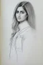 Placeholder: Pencil sketch of Young woman , nurse , Arab features,sad, long wavy hair, full body، on lined paper