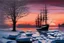 Placeholder: Amazing sunset, trees, ice, winter, ships, philip wilson steer impresionism painting