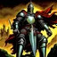 Placeholder: 90's TCG art retro fantasy art of a heroic epic knight