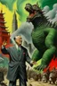 Placeholder: President Franklin D. Roosevelt painted as Godzilla destroying japan