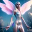 Placeholder: beautiful blonde Faery, with big transparents wings,atmospheric, realistic, unreal engine, lighting pink, octane render.