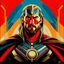 Placeholder: Create a high-definition art-deco style image of a character inspired by MCU's Thor. The image should feature bold, streamlined geometric shapes and a limited color palette of four striking colors that reflect the character's traditional color scheme. The character should be positioned front. The background should incorporate stylized art-deco movement.