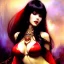 Placeholder: Drawing of beautiful face busty Vampirella,Sweet stare,wet balanciaga fashion clothe painting by gaston bussiere, greg rutkowski, yoji shinkawa, yoshitaka amano, tsutomu nihei, donato giancola, tim hildebrandt, oil on canvas, cinematic composition, extreme detail,fit full head inside picture,16k