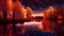 Placeholder: River, trees with golden and red leaves, autumn, a beautiful night sky, visible galaxies