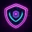 Placeholder: Halo Shield Mark in scattering neon sparks art style