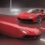 Placeholder: red Ferrari 488 driving in the rain at night with a lot of reflections