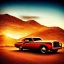 Placeholder: art deco, muscle car, desert road, sunset, full colour, hd,