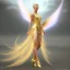 Placeholder: beautiful fairy very etheric, nice smiling, long blond hair, magic glamour pink make up, delicate colors, complete vision of very transparent golden and big wings, beautiful glamour transparent golden dress, ultra sharp focus, 8k, unreal engine 5, extremely sharp detail, light effect, soft light atmosphere, smooth, full of details, face in front, complete vision of face and hair and of the body