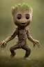 Placeholder: Groot toddler, mustache, full body, bokeh, hyper realistic