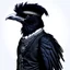 Placeholder: Portrait of a raven in a tuxedo, baroque, detailed feathers