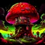 Placeholder: A fantabulous black, red, and green (((mushroom tower house))) erected atop a (geologic pillar), surrounded by the uncanny imaginative ((( swirling skies))), offset by the stark hues of a (neon-tinged nebulous space scape), within. captured by the hand a skilled master painter with a focus on (softly blurred compositions and voluminous lighting).