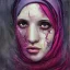 Placeholder: washed out, melting watercolor portrait of woman's face wearing hijab, smeared, washed out face, beautiful, fine detail, highly intricate, modern surrealism painting, fog, high-quality, volumetric lighting, 8k, ultrahd, George Grie, Ben Gossens, Marco Escobedo, Igor Morski,Brian Froud, Howard Lyon, Selina French,annie stokes