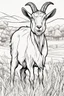 Placeholder: coloring page, goat in meadow, cartoon style, thick lines, low detail, no shading