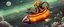 Placeholder: hairy macho gremlin octopus lizard aliens living in a hi tech marvellous hot dog art graphics and gems on rocket with a mounted sling shot mega harpoon, heading for venus , background motion blur and smoke swirls, and cheeky slug