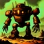 Placeholder: 90's TCG art retro fantasy art of scrap robot monster post apocalyptic