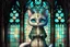 Placeholder: Cute chibi antropomorphic bioluminescent cat priest in a gothic church, tiffany glass windows extremely detailed intricate very attractive beautiful high definition crisp quality Nicoletta Ceccoli Catrin Welz-Stein Meghan Duncanson Dee Nicerson Naoto Hattari