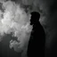 Placeholder: smoke art grey and white flowing around MEDITATE MEN silhouette