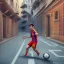 Placeholder: Lionel Messi playing soccer with kids in the back streets of Buenos Aires