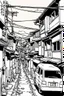 Placeholder: Poor neighborhood Tokyo, line arts, manga style