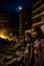 Placeholder: Palestinian girls , Destroyed Buildings , with a Explosions, at night