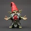 Placeholder: low poly, gnome troll miniature model half painted arms outstretched holding hellebard offering gift