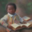 Placeholder: African American baby boy musician with books by monet