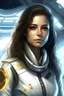 Placeholder: Elisa Pascalis très belle jeune femme archange galactique de lumière, commandant chef flotte vaisseau blanc trèslumineux. Arcange Combinaison blanche lumineuse, Archange galactique très féminine